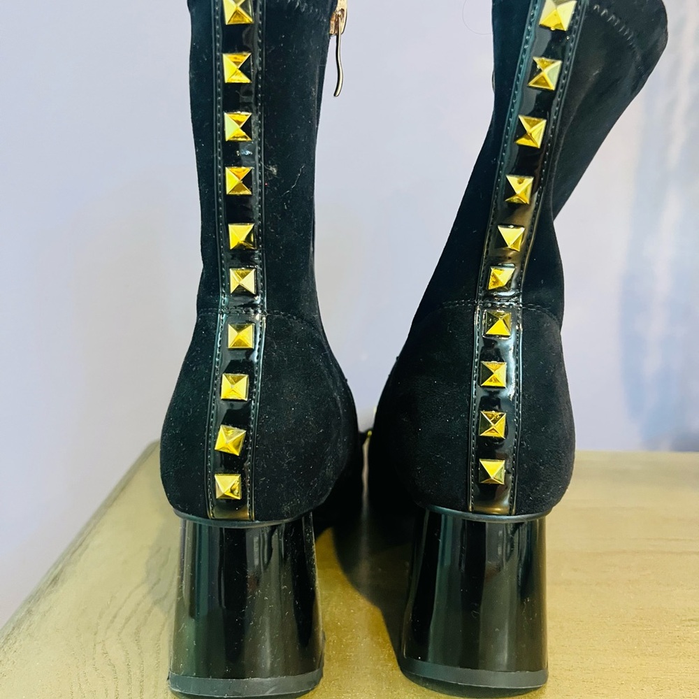Studded Black and Gold Ankle Boots